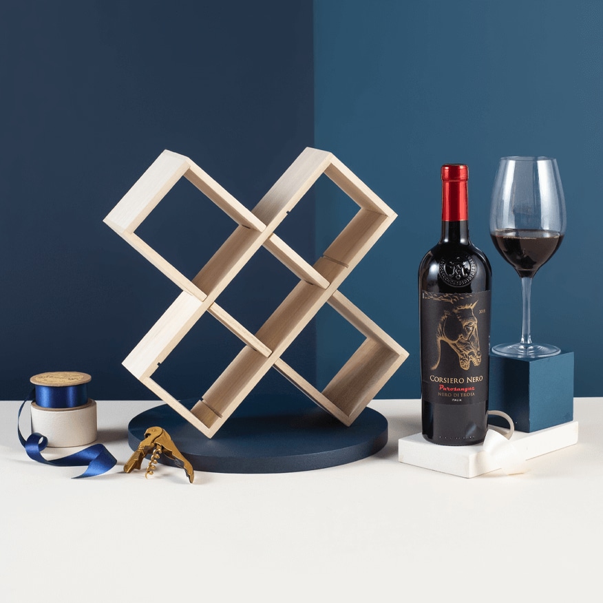 Wooden Wine Rack & Italian Red Gift