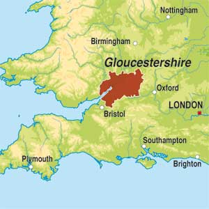 Map showing Gloucestershire